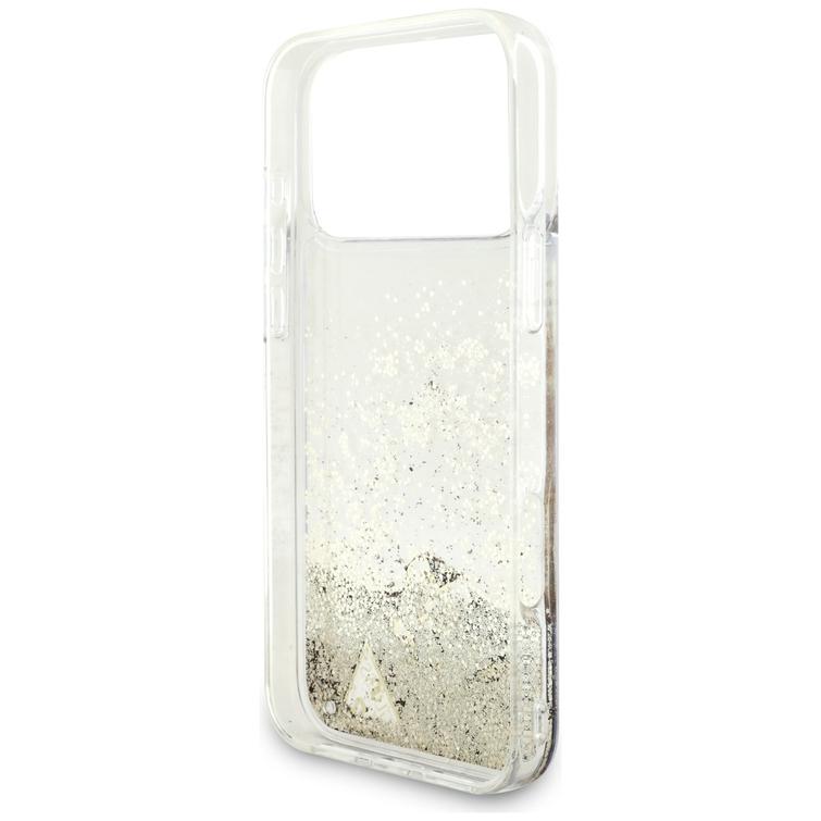 Guess Liq. Glitter 4 Charms -suojakuori iPhone 17 Pro Maxille, kulta