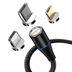 Maxlife MXUC-03 magneettikaapeli USB - Lightning + USB-C + microUSB 1,0 m 3A musta nailon