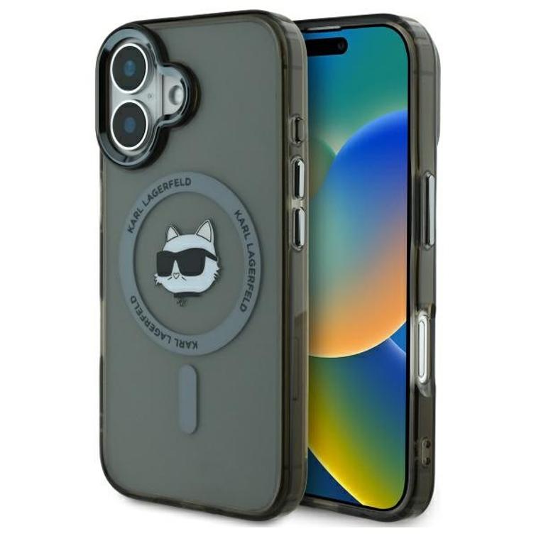 Karl Lagerfeld iPhone 16 6,1" KLHMP16SHLSCHK -suojakuori, musta. Kova IML-kuori metallikuorella, MagSafe-päällä.