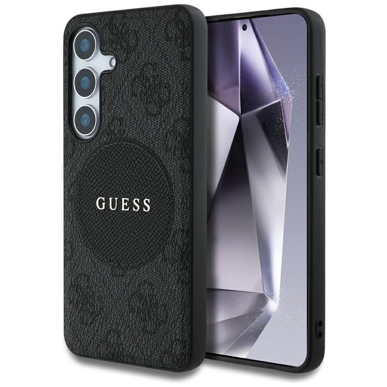 Guess HC MagSafe PU 4G Circle Classic Logo -suojakuori Samsung Galaxy S25:lle, musta
