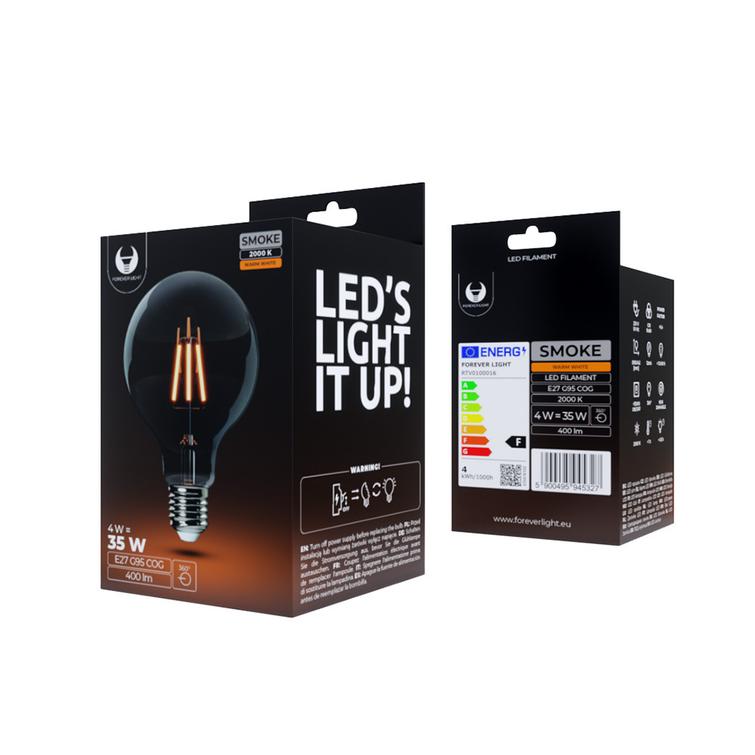 LED-lamppu filamentti E27 G95 4W 230V 2000K 400lm COG savunharmaa Forever Light
