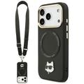 Karl Lagerfeld Big Strap Choupette Metal Logo MagSafe -kotelo iPhone 17 Pro Maxille, musta