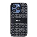 DKNY-suojakuori iPhone 15 Pro Max 6,7":lle DKHCP15XPRTHSLK musta HC PU -kuvioitu toistuva tekstuurikuvio s&auml;vyraidalla.