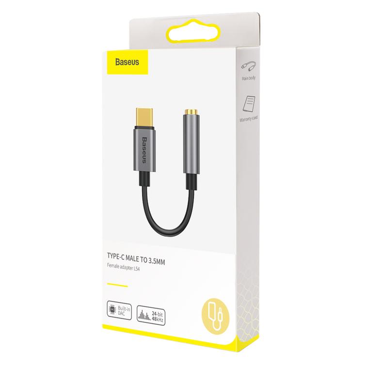 Baseus-sovitin L54 USB-C - 3,5 mm liit&auml;nt&auml;, tummanharmaa