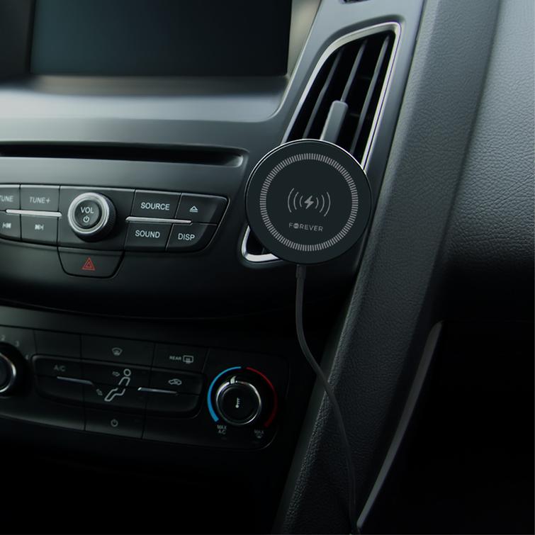 Forever auton pidike tuuletusritil&auml;&auml;n MACH-300 magneettinen langattomalla latauksella musta Qi2 15W
