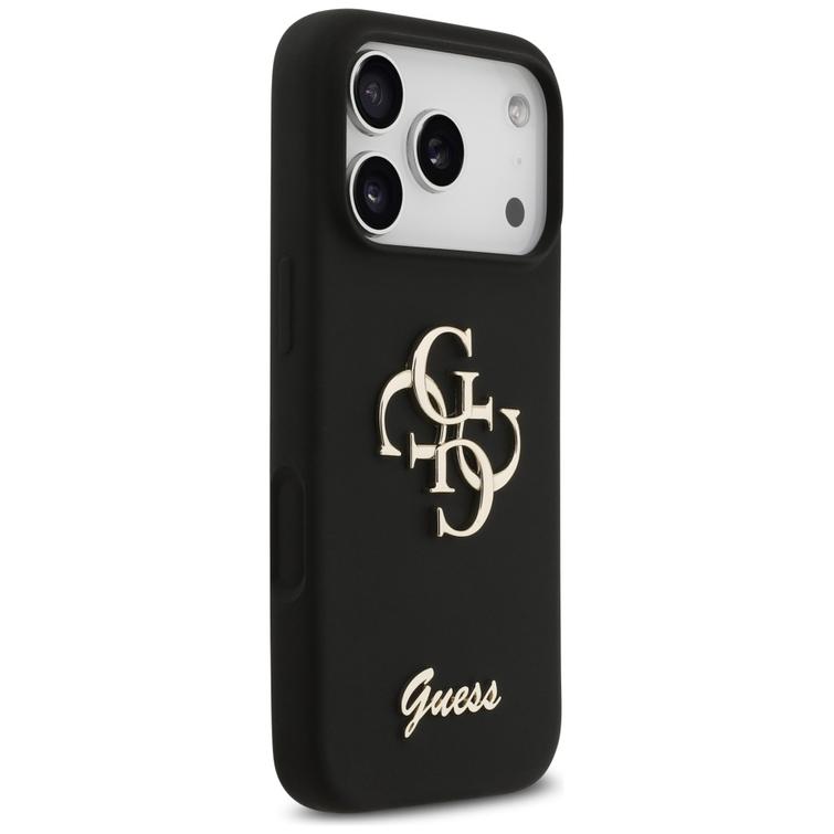 Guess Silicone Big 4G Script -suojakuori iPhone 17 Prolle, musta