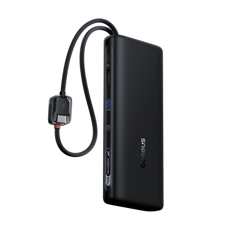 Baseus digital display power bank with dual built-in usb-c cables 20000mAh 100W Cosmic Black