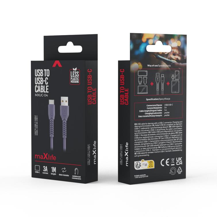 Maxlife MXUC-04 kaapeli USB - USB-C 1,0 m 3A violetti