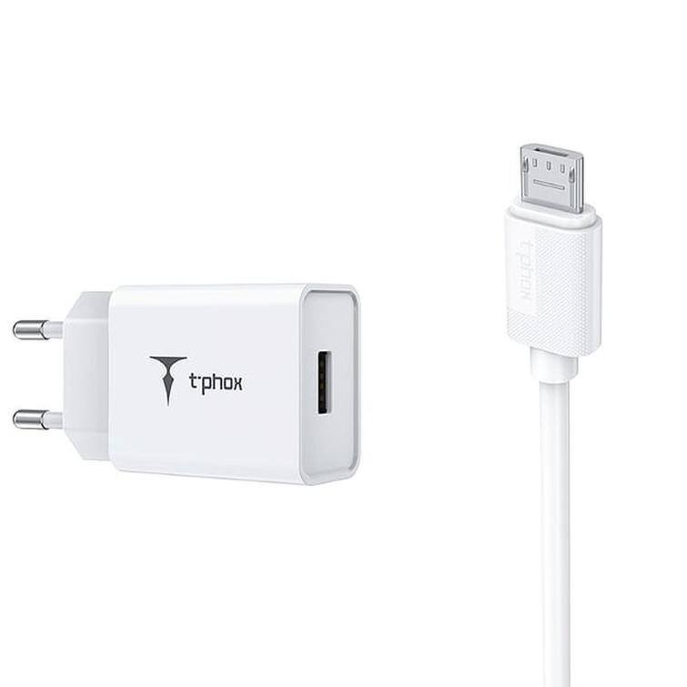 WALL CHARGER T-PHOX MINI-EU MICRO USB WHITE 1.2M 2.4A