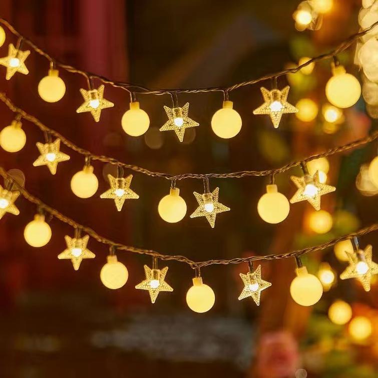 LED GARLAND 10M (80 LED LAMPS) USB STARS + BALLS WARM WHITE