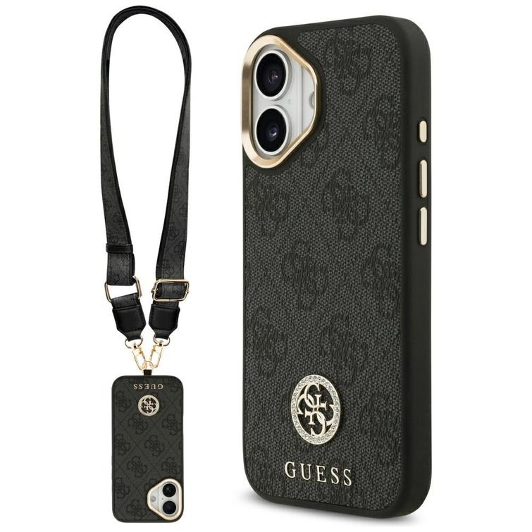 Guess 4G Strass Logo & Big Strap Metal Buttons MagSafe -kotelo iPhone 17:lle, musta