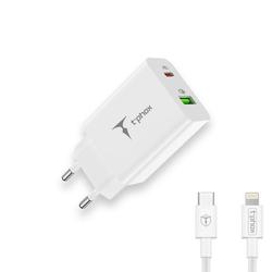 WALL CHARGER T-PHOX SPEEDY USB-C 20W/USB 18W PD QC + CABLE LIGHTNING 1M WHITE