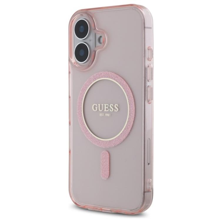 Guess HC MagSafe IML Glitter Circle -suojakuori iPhone 16 6,1":lle, pinkki