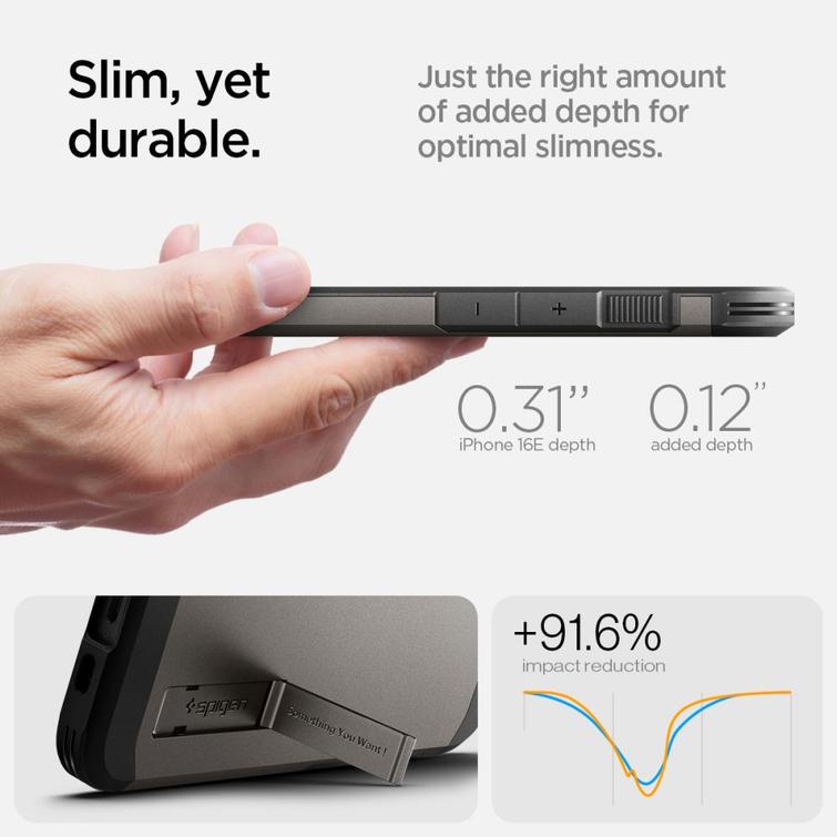 Spigen Tough Armor Mag MagSafe -kotelo iPhone 16E:lle, asemetallin v&auml;rinen