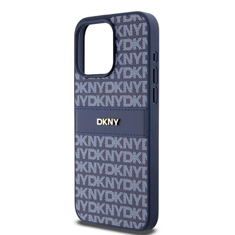 DKNY iPhone 15 Pro Max 6,7" -puhelimen suojakuori DKHCP15XPRTHSLB, musta, HC Magsafe -kuvioitu pu-suojakuori pinotulla logolla.