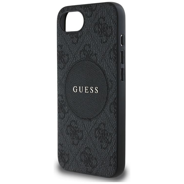 Guess HC MagSafe PU 4G Circle -suojakuori klassisella logolla iPhone 16e:lle, musta