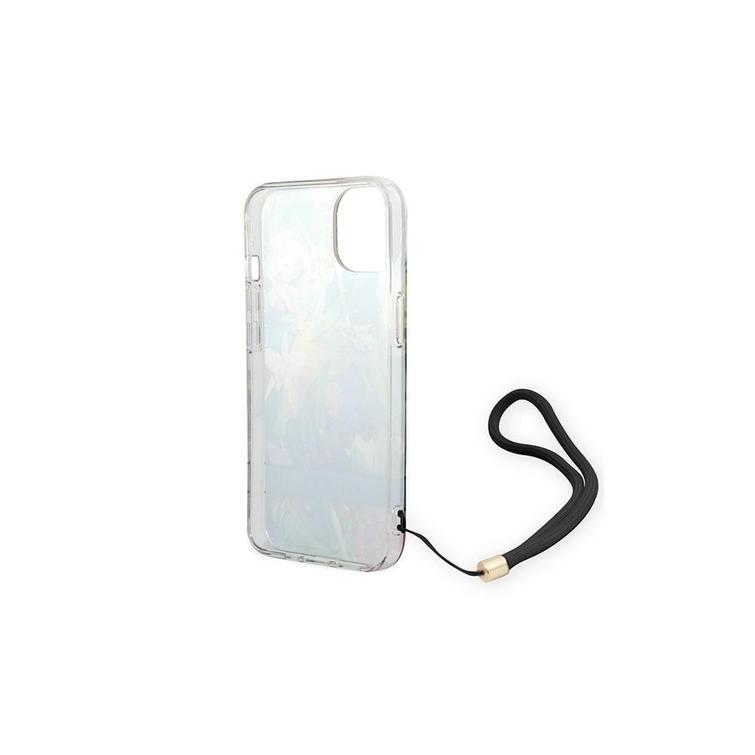Guess iPhone 14 6,1" suojakuori GUOHCP14SHFLSB sininen HC PC/TPU kukkakuvioinen johto