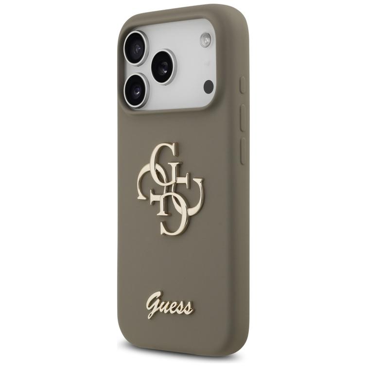 Guess Silicone Big 4G Script -suojakuori iPhone 17 Pro Maxille, ruskea