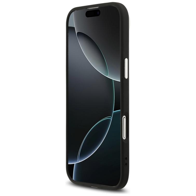 Karl Lagerfeld -kotelo, Magsafe PU -kotelo, jossa Karl&Choupette-päät, nastat, logo ja metalliset kamerapainikkeet iPhone 17 Airille, musta