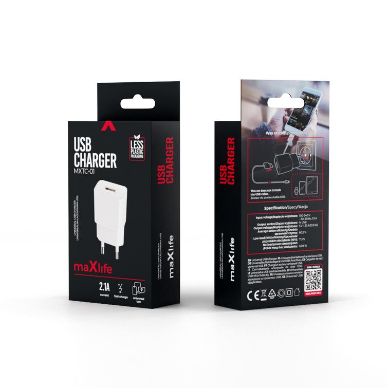 Maxlife MXTC-01 laturi 1x USB 2.1A valkoinen