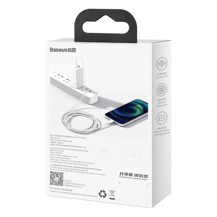 Baseus Superior PD USB-C - Lightning-kaapeli 2,0 m valkoinen 20W