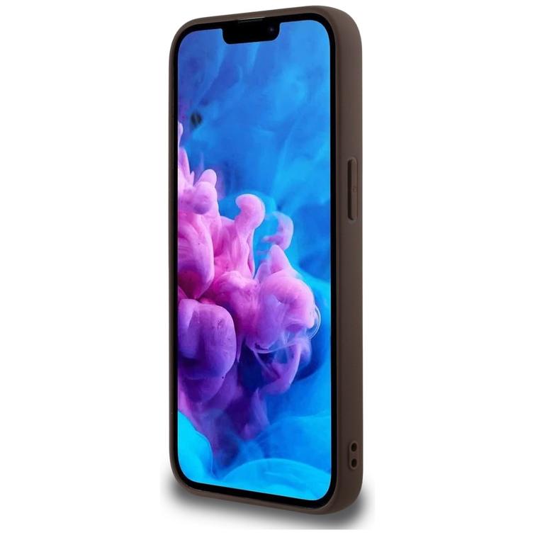 Guess HC MagSafe PU 4G Ring Triangle Logo -suojakuori iPhone 16e:lle, ruskea