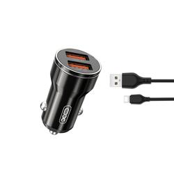 XO autolaturi CC48 2x USB 2,4A musta + USB-C-kaapeli