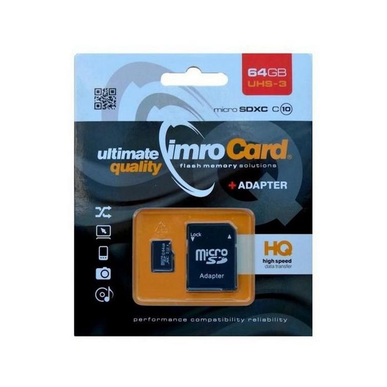 Imro muistikortti 64GB microSDXC cl. 10 UHS-3 + adapteri